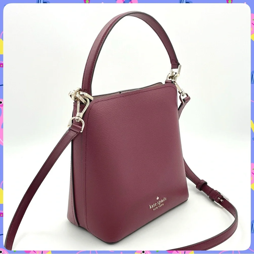 KATE SPADE Darcy Satchel Bucket Crossbody Bag Blackberry Burgundy Leather Purse